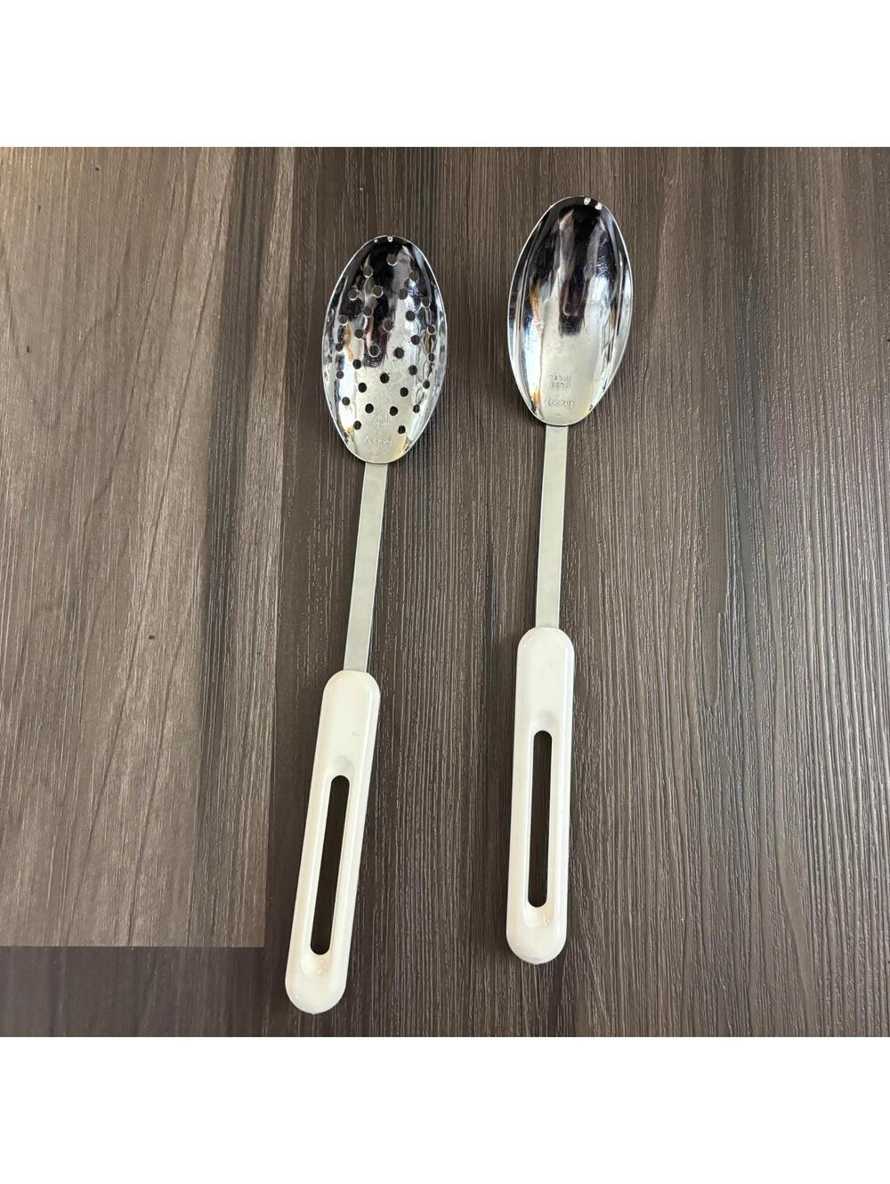 Vintage Bonny Serving Spoons Set Slotted Spoon White Acrylic Handle